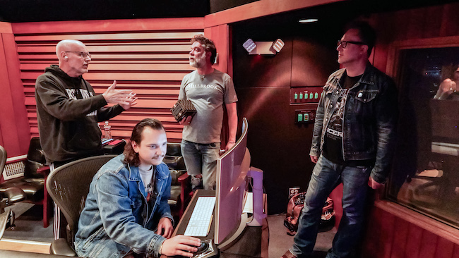 left to right: producer Jim Ebert, engineer Gabe Burch, Rufus Wainwright, Daniel Valoff (photo: Erik Nielsen)